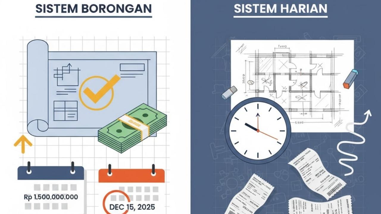 kontraktor borongan vs harian